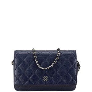 CHANEL Blue Caviar Leather Logo Wallet